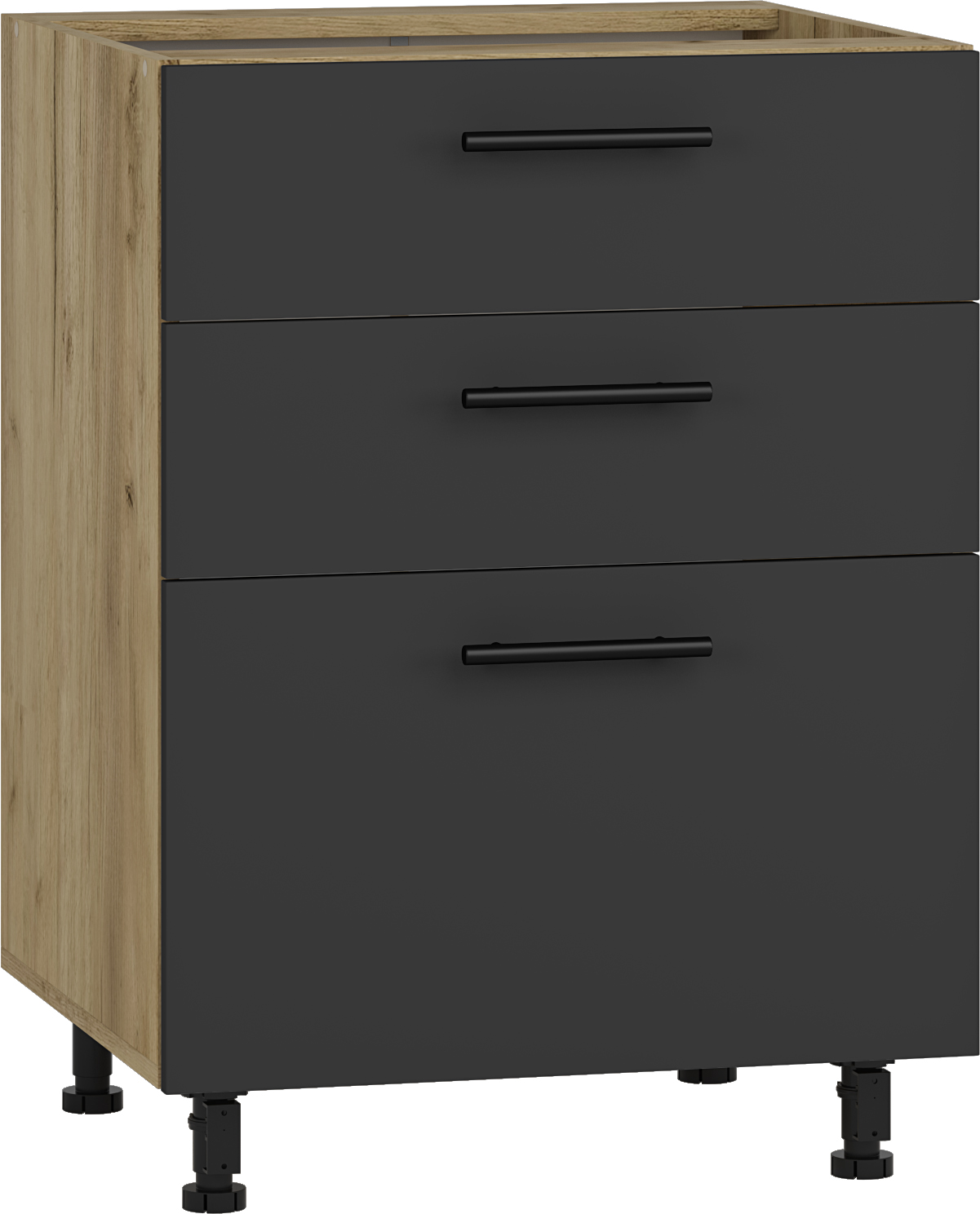VENTO DS3-60/82 lower cabinet with drawers, color: craft oak/antracite DIOMMI V-UA-VENTO-D3S_H-60/82-ANTRACYT DIOMMI-60-22796 VENTO DS3-60/82 lower cabinet with drawers, color: craft oak/antracite DIOMMI V-UA-VENTO-D3S_H-60/82-ANTRACYT DIOMMI-60-22796