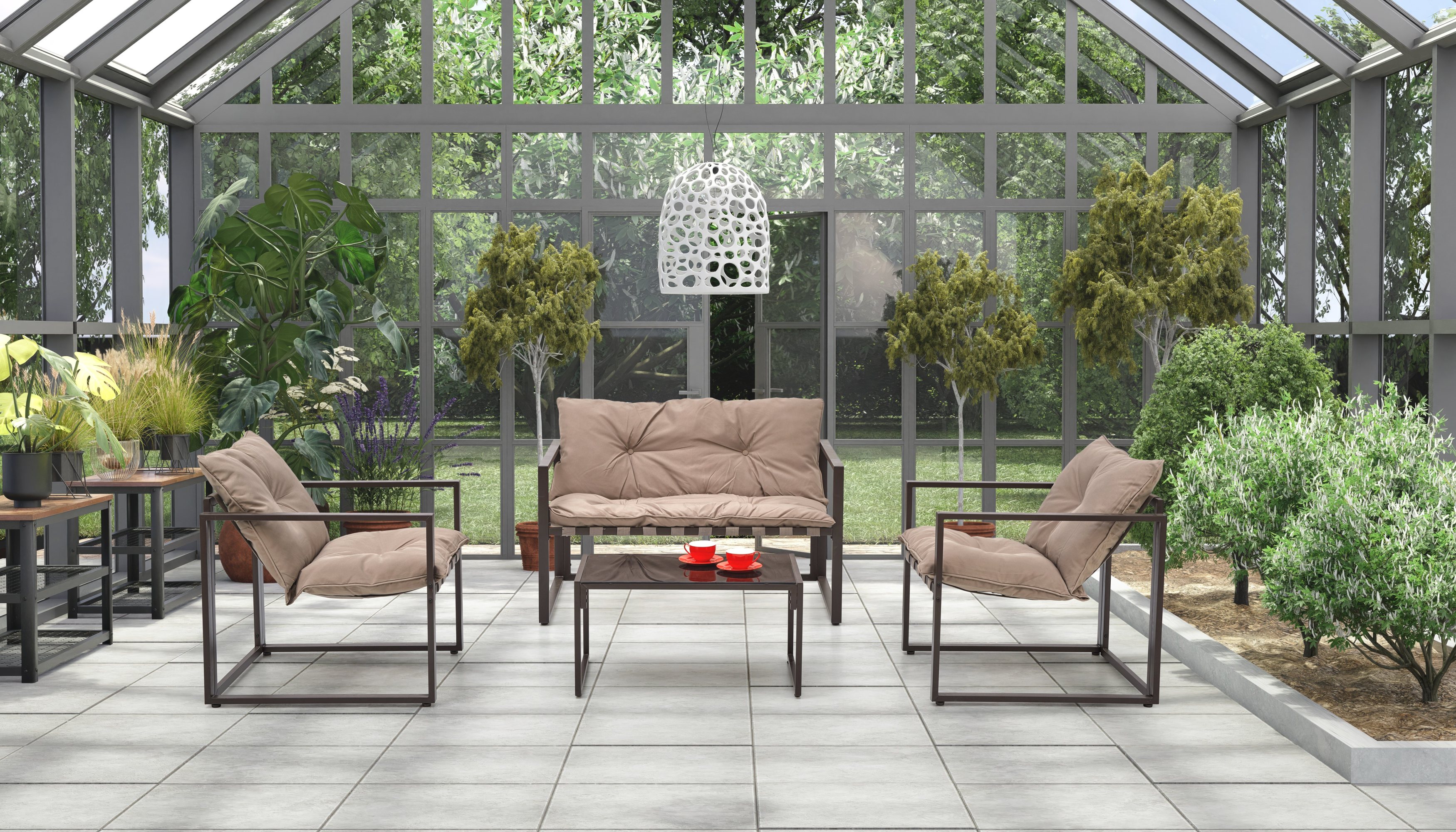 SHARK, garden set ( sofa + chair 2x + c. table ), color: black / cappuccino DIOMMI V-CH-SHARK-ZESTAW DIOMMI-60-21813