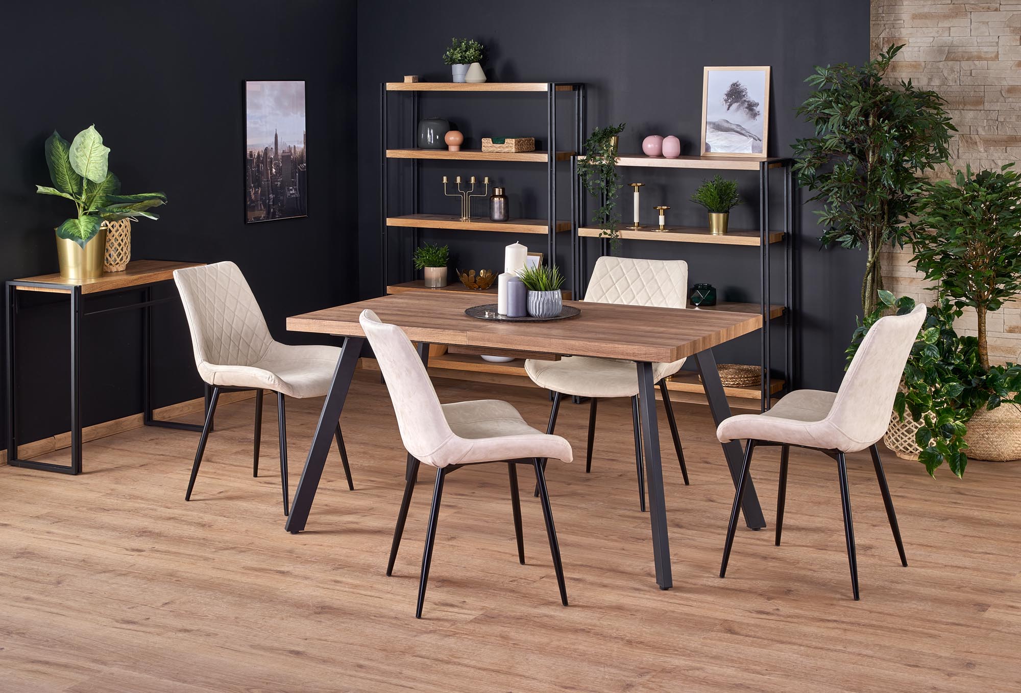 BERLIN extension table, walnut / black DIOMMI-60-24894