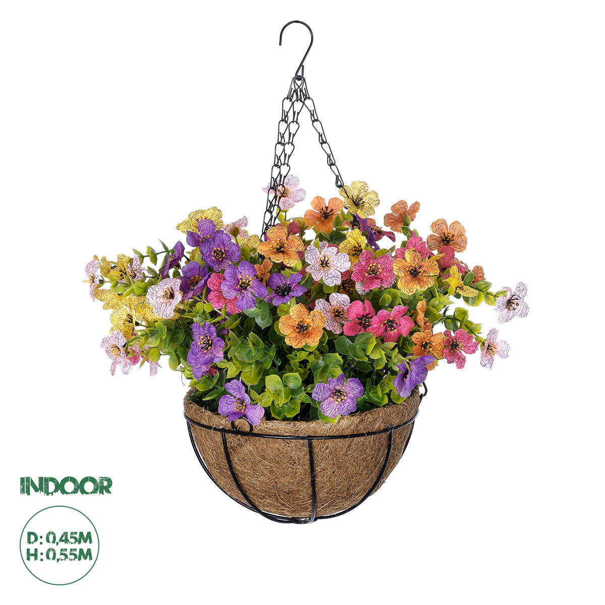20635 GloboStar®  Artificial Garden GERBERA HANGING PLANT 20635 Τεχνητό Κρεμαστό Διακοσμητικό Φυτό Ζέρμπερας Y55cm