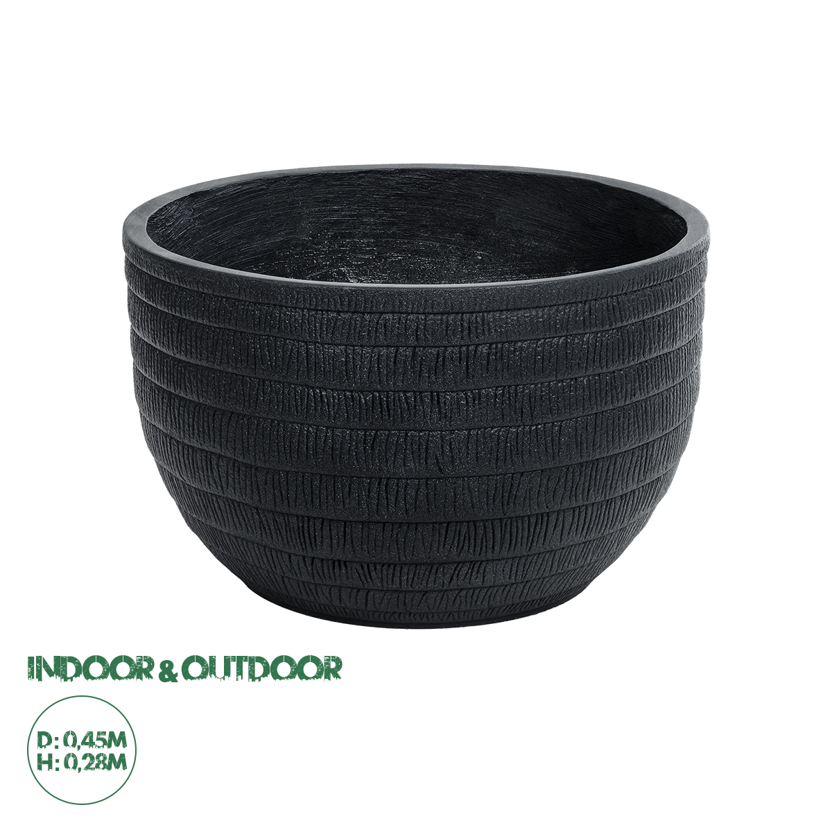 20702 GloboStar®  Artificial Garden VEGAS 20702 Διακοσμητικό Πολυεστερικό Τσιμεντένιο Κασπώ Γλάστρα - Flower Pot Μαύρο Φ45 x Υ28cm