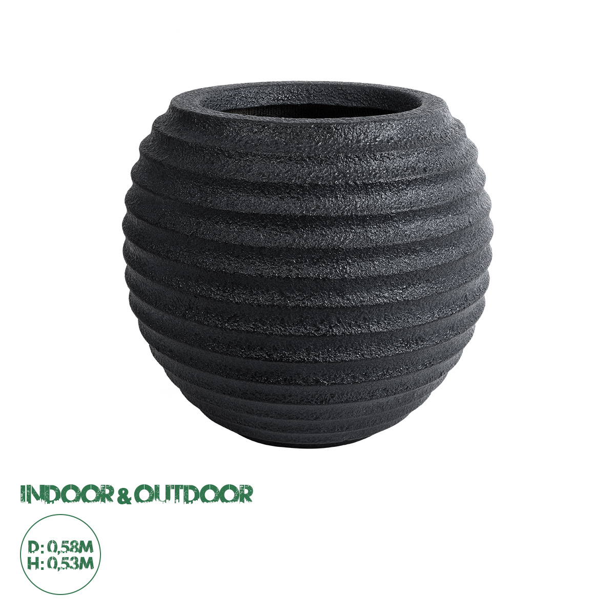 20713 GloboStar®  Artificial Garden ILAEIRA 20713 Επιδαπέδιο Πολυεστερικό Τσιμεντένιο Κασπώ Γλάστρα – Flower Pot Μαύρο Φ58 x Υ53cm
