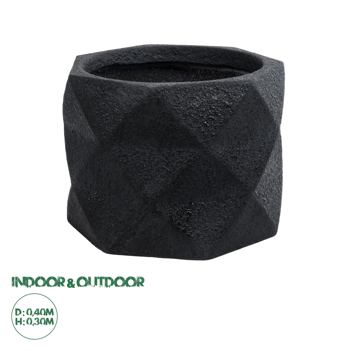20726 GloboStar®  Artificial Garden GENOVA 20726 Επιδαπέδιο Πολυεστερικό Τσιμεντένιο Κασπώ Γλάστρα – Flower Pot Μαύρο Φ40 x Υ30cm