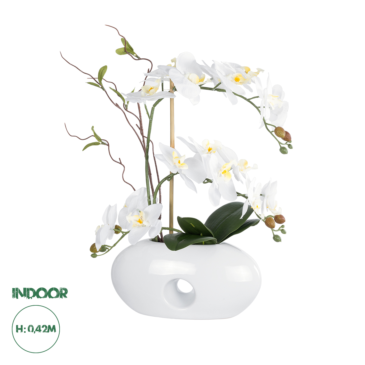 21125 GloboStar®  Artificial Garden WHITE ORCHID 21125 Διακοσμητικό Φυτό Λευκή Ορχιδέα Υ42cm