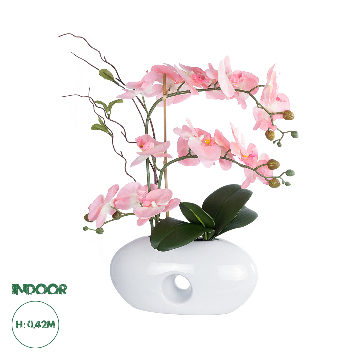 21126 GloboStar®  Artificial Garden PINK ORCHID 21126 Διακοσμητικό Φυτό Ροζ Ορχιδέα Υ42cm