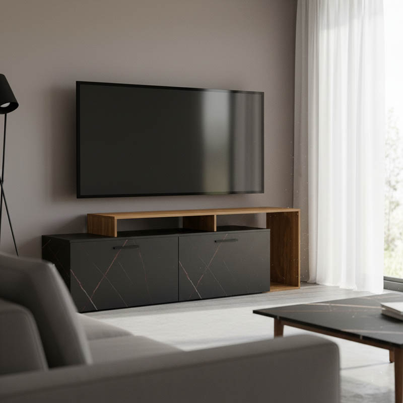 Έπιπλο τηλεόρασης Tobler pakoworld καρυδί- μαύρο μαρμάρου 170x40x53εκ