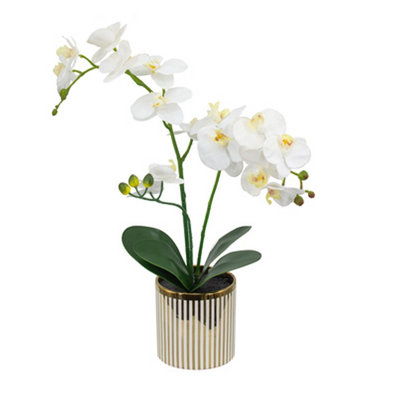 Artekko Faux Τεχνητή Λευκή Πλαστική Ορχιδέα σε Κεραμικό Κασπώ (24x15x52)cm Artekko 2394-DS