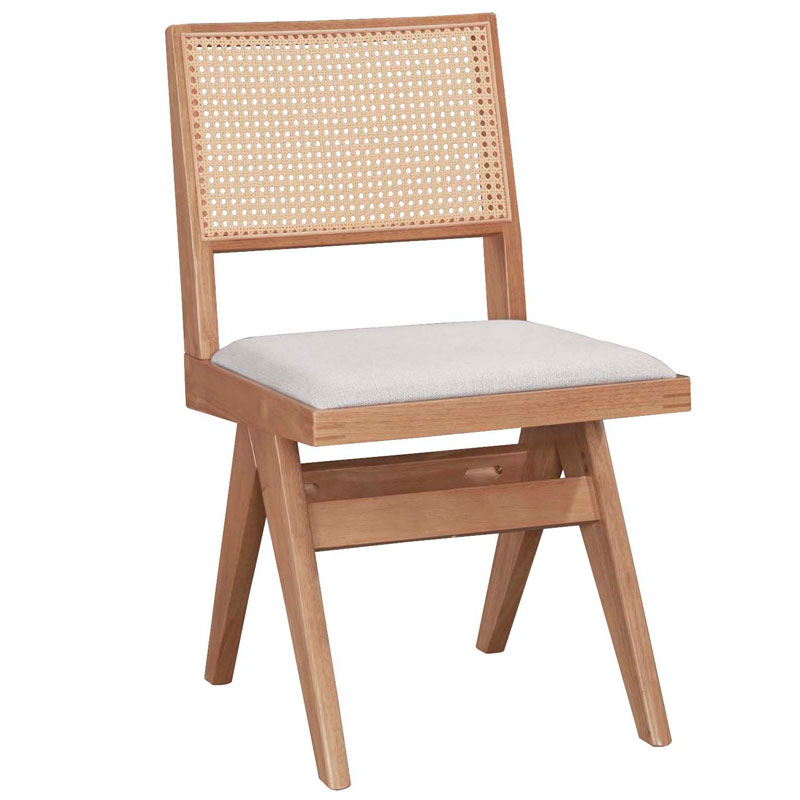Intrahome Καρέκλα Winslow Intrahome ξύλο rubberwood ανοικτό καρυδί-pvc rattan φυσικό-ύφασμα γκρι | SKU: INTRAPA-358111113