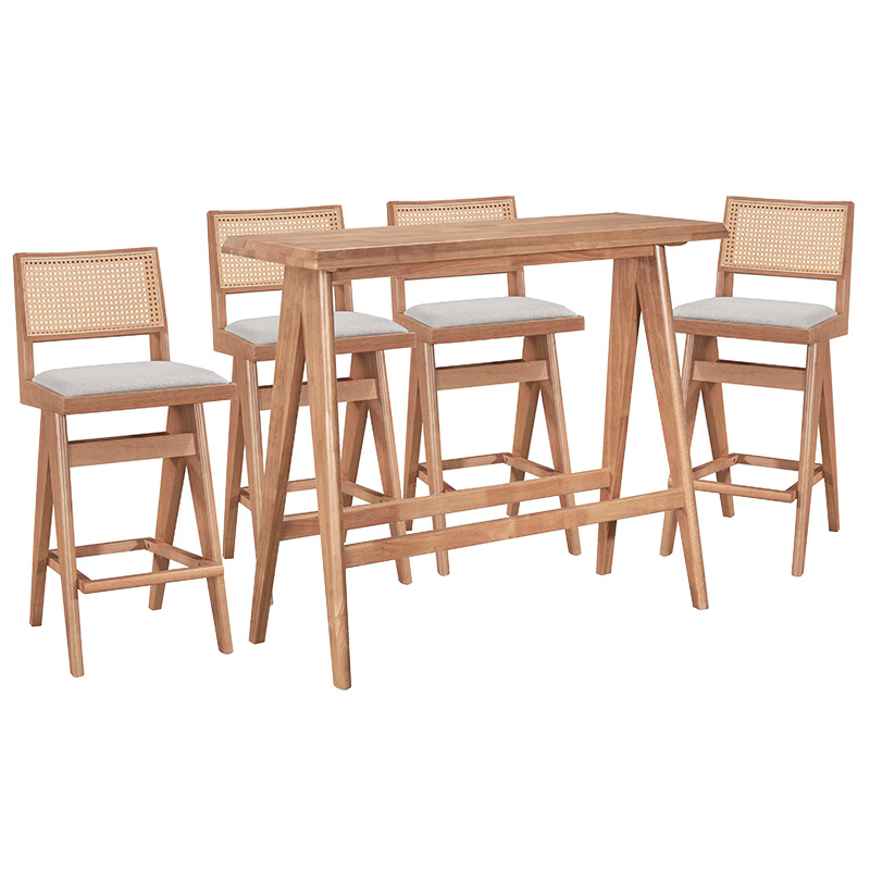 Intrahome Τραπεζαρία μπαρ Winslow Intrahome σετ 5τεμ ξύλο rubberwood ανοιχτό καρυδί 120x45x100εκ | SKU: INTRAPA-358111126
