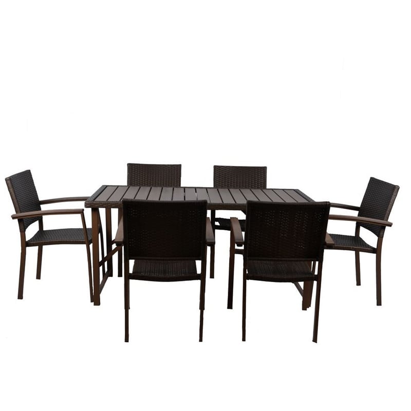 Artekko Barbados Τραπεζαρία εξωτερικού χώρου με πλαστ. ρατάν συνθετικό υλικό επάνω και μεταλλικό σκελετό Σετ 7 Τεμάχια (160x77x75)cm (57x57x87)cm Artekko 248-3026