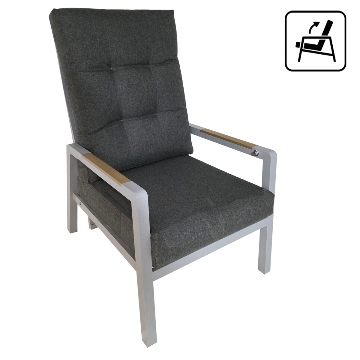 Artekko Alu Ανακλινόμενη Πολυθρόνα με Γκρι Σκελετό Αλουμινίου και Γκρι Μαξιλάρια (60x87x103)cm Artekko 248-4101-B