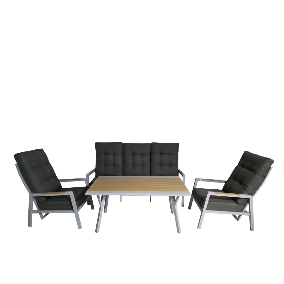 Artekko Alu Γκρι Σετ Αλουμινίου με Τριθέσιο Καναπέ 2 Ανακλινόμενες Πολυθρόνες και Τραπέζι (4 Τεμάχια) Artekko 248-4101-S