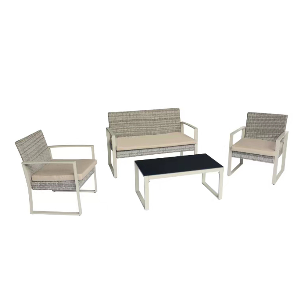 Artekko Rattan Διθέσιος Καναπές (105x65x75)cm 2x Πολυθρόνες (58x60x75)cm Τραπέζι με Τζάμι (84x45x38)cm με Πλαστικ Ρατάν Μεταλλικό Σκελετό και Ξύλο Γκρι Καφέ και Καφέ Μαξιλάρι Σετ/4 Artekko 248-6005