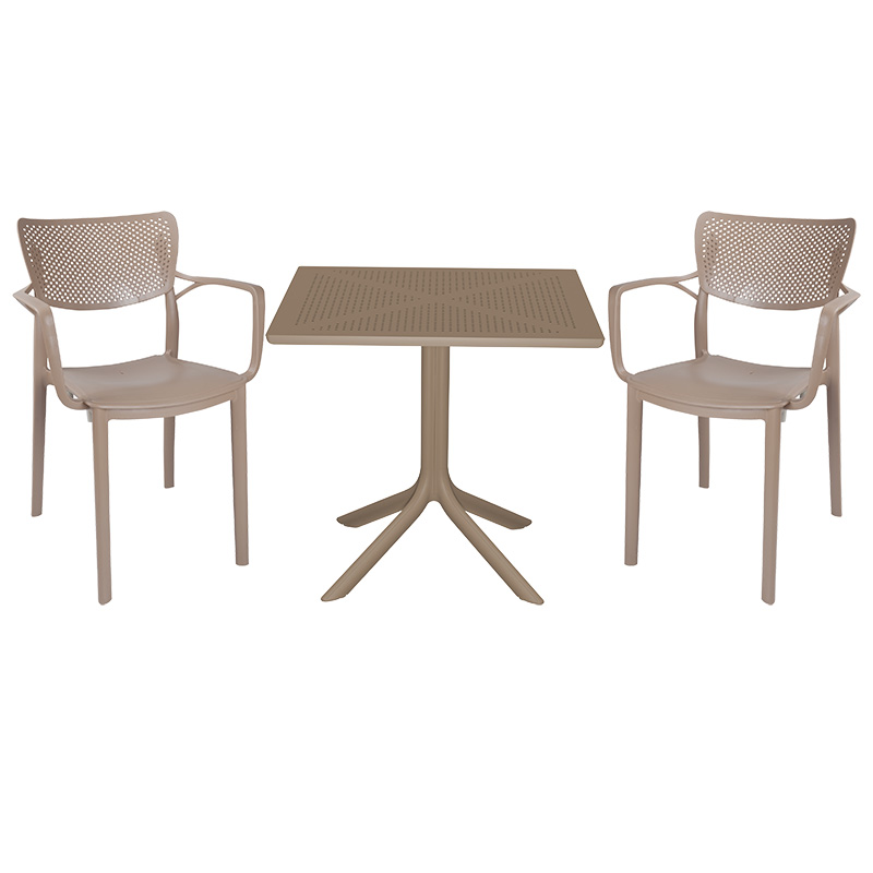 Τραπεζαρία Groovy-Frontline pakoworld σετ 3τεμ PP cappuccino 80x80x74,5εκ. 253-000097