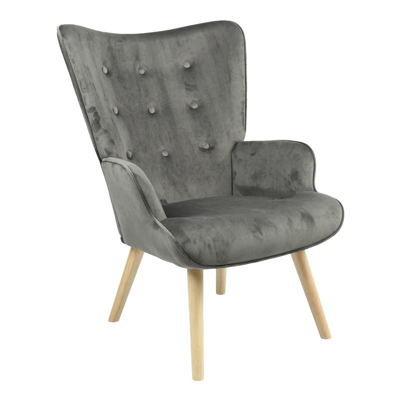 Intrahome Πολυθρόνα Fluffy Intrahome βελούδο ανθρακί-φυσικό πόδι 75x69x96εκ | SKU: INTRAPA-366111134