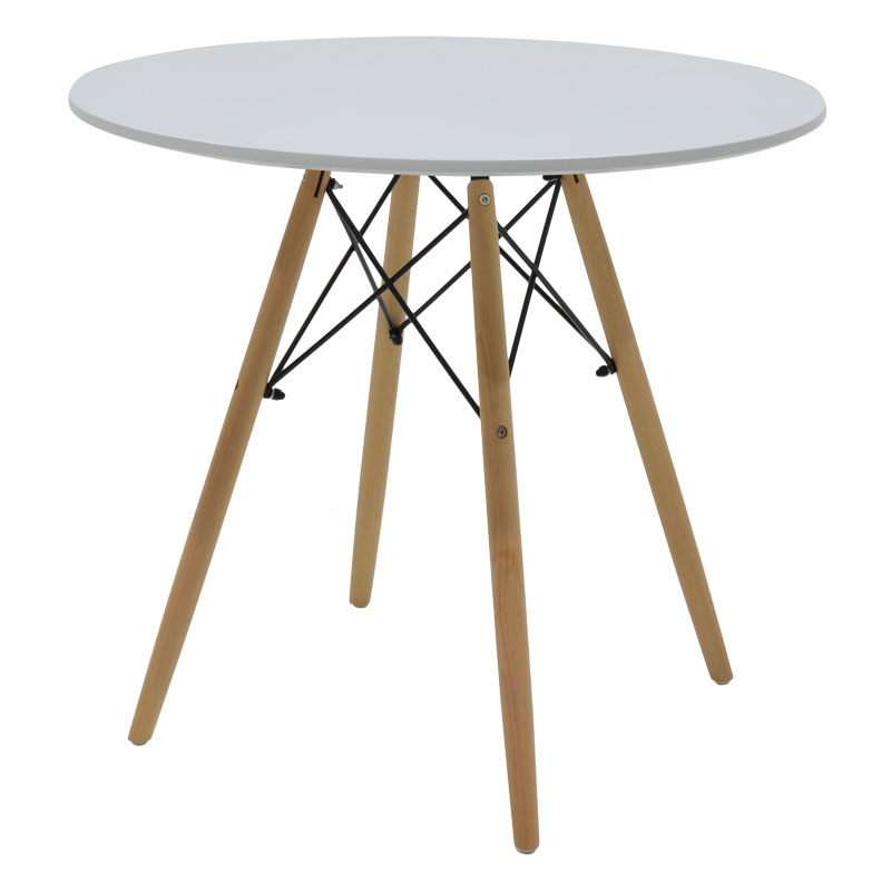 Τραπέζι Julita pakoworld MDF λευκό-πόδια φυσικό Φ80×73εκ 271-000007