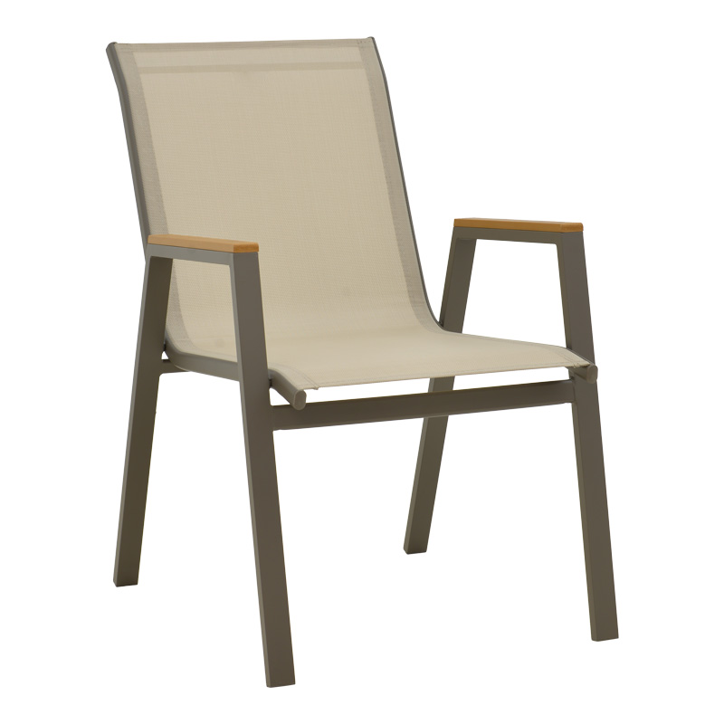 Intrahome Πολυθρόνα Azelie Intrahome στοιβαζόμενη σαμπανιζέ αλουμίνιο και textilene σε ανοιχτή γκρι απόχρωση 56x75x88εκ | SKU: INTRAPA-399111137