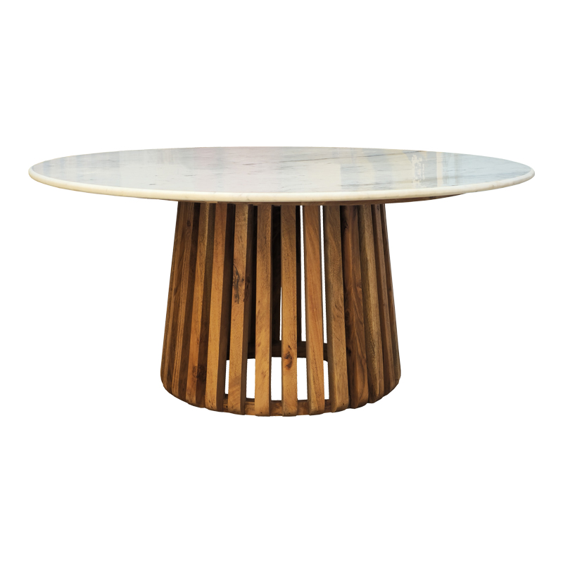 Intrahome Τραπέζακι σαλονιού Mable intrahome μασίφ ξύλο ακακίας σε φυσική απόχρωση με επιφάνεια μαρμάρου Φ100x45εκ | SKU: INTRAPA-308111128