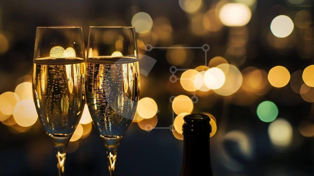 Intra Συλλεκτικό Ξύλινο Παζλ Plywood  4mm - Γιορτή με φλάουτα σαμπάνιας και χρυσά φώτα Σε Ξύλινο Κουτί - Διαστάσεις Puzzle: 10x10 cm – 25 κομμάτια