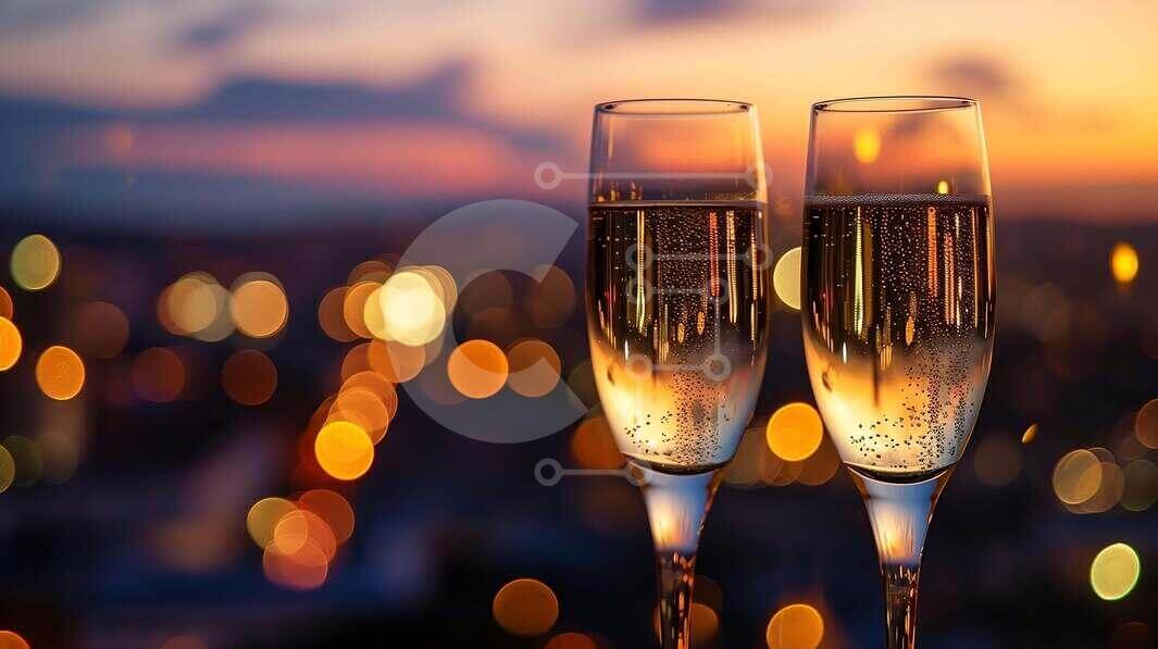 Intra Συλλεκτικό Ξύλινο Παζλ Plywood  4mm - Τοστ σαμπάνιας στο ηλιοβασίλεμα με τα φώτα της πόλης Σε Ξύλινο Κουτί - Διαστάσεις Puzzle: 10x10 cm – 25 κομμάτια