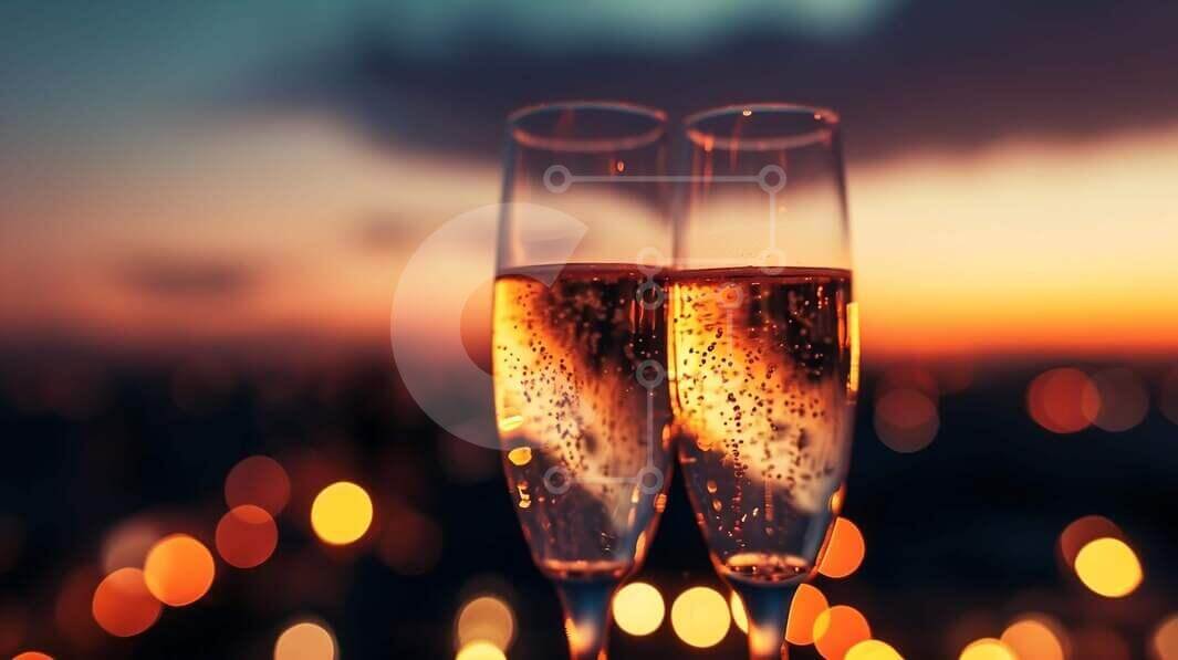 Intra Συλλεκτικό Ξύλινο Παζλ Plywood  4mm - Γιορτή με σαμπάνια στο ηλιοβασίλεμα Σε Ξύλινο Κουτί - Διαστάσεις Puzzle: 10x10 cm – 25 κομμάτια