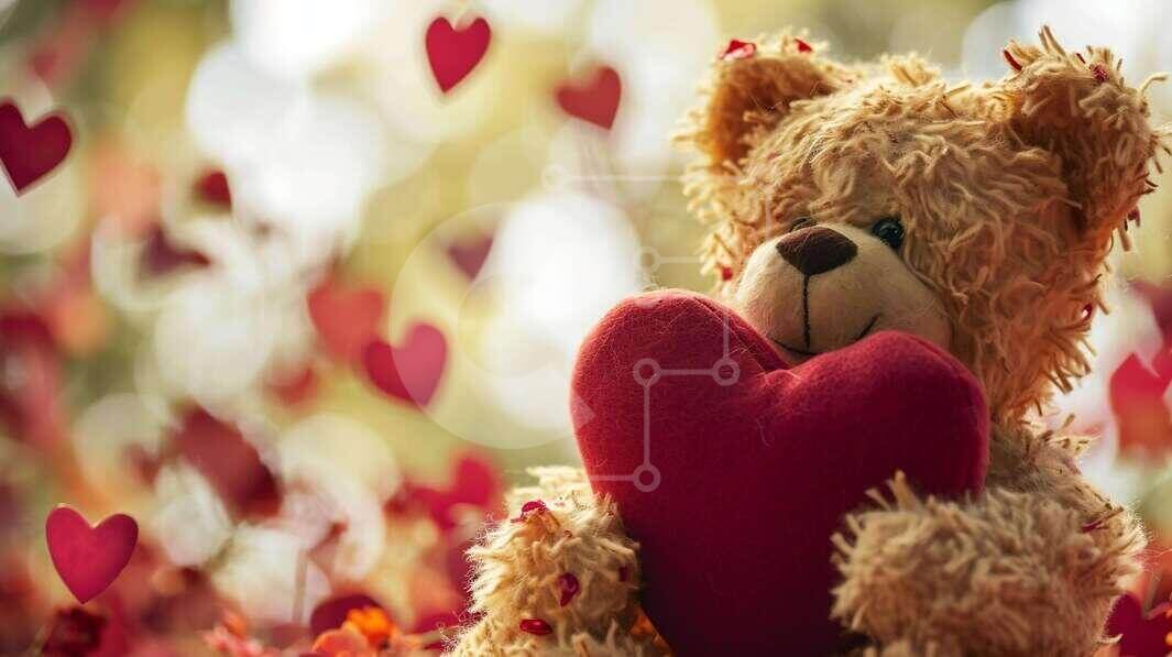 Intra Συλλεκτικό Ξύλινο Παζλ Plywood  4mm - Teddy Bear που κρατά μια καρδιά σε ένα ρομαντικό περιβάλλον Σε Ξύλινο Κουτί - Διαστάσεις Puzzle: 10x10 cm – 25 κομμάτια