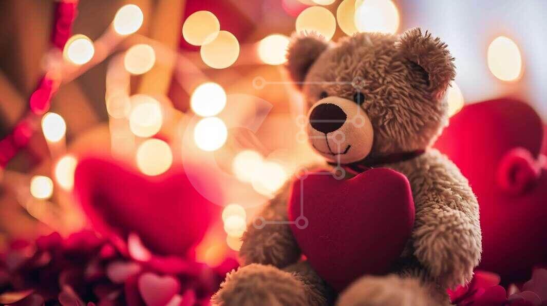 Intra Συλλεκτικό Ξύλινο Παζλ Plywood  4mm - Teddy Bear που κρατά την καρδιά σε ρομαντικό περιβάλλον Σε Ξύλινο Κουτί - Διαστάσεις: 10x10 cm – 25 κομμάτια