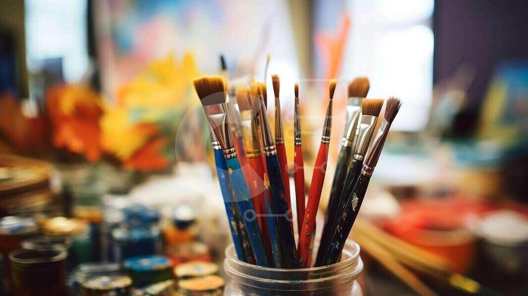 Intra Συλλεκτικό Ξύλινο Παζλ Plywood  4mm - Χώρος εργασίας καλλιτέχνη με πινέλα Σε Ξύλινο Κουτί - Διαστάσεις Puzzle: 10x10 cm – 25 κομμάτια