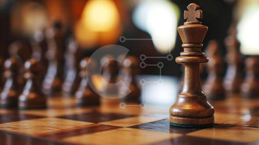 Intra Συλλεκτικό Ξύλινο Παζλ Plywood  4mm - Κοντινό πλάνο ενός ξύλινου βασιλιά σκακιού σε μια σκακιέρα Σε Ξύλινο Κουτί - Διαστάσεις Puzzle: 10x10 cm – 25 κομμάτια