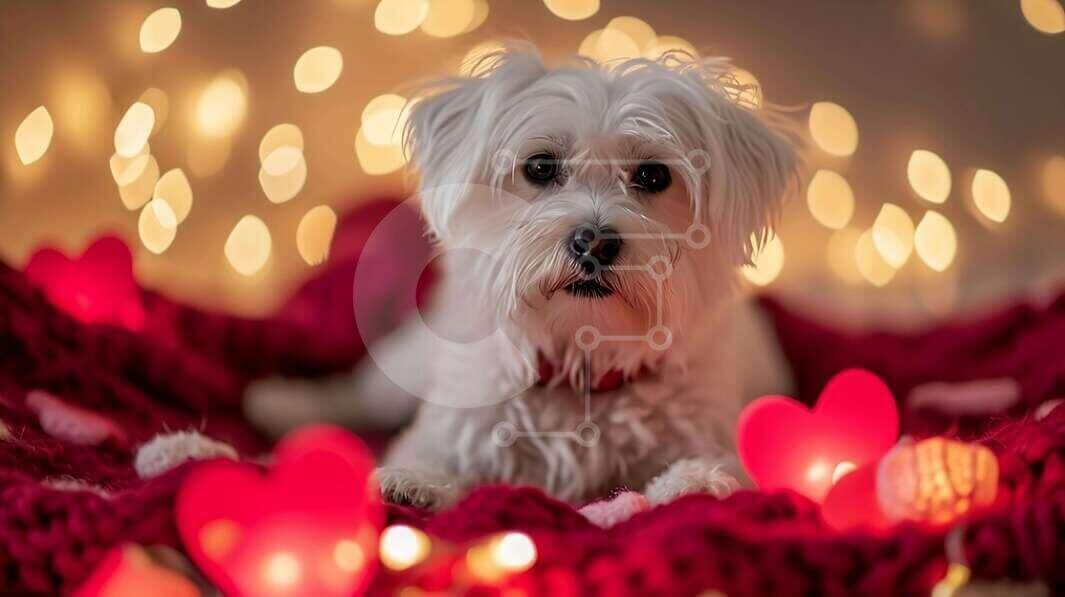 Σετ των 2 Intra Συλλεκτικό Ξύλινο Παζλ Plywood  4mm - Αφράτο λευκό σκυλί με διακοσμητικά καρδιά Σε Ξύλινο Κουτί - Διαστάσεις: 10x10 cm – 25 κομμάτια