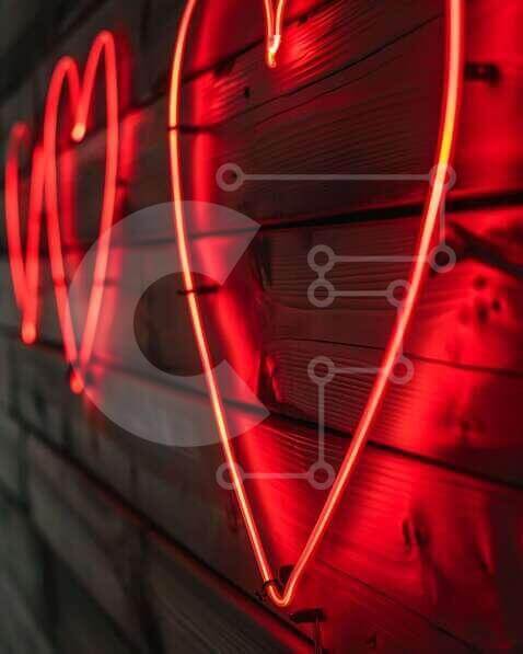 Intra Συλλεκτικό Ξύλινο Παζλ Plywood  4mm - Λαμπερές κόκκινες καρδιές νέον σε ξύλινο τοίχο Σε Ξύλινο Κουτί - Διαστάσεις Puzzle: 10x10 cm – 25 κομμάτια