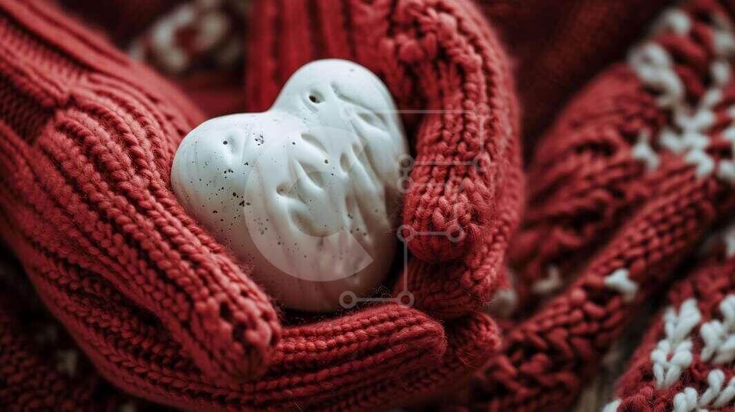 Intra Συλλεκτικό Ξύλινο Παζλ Plywood  4mm - Κόκκινα γάντια που κρατούν τη λευκή καρδιά Σε Ξύλινο Κουτί - Διαστάσεις Puzzle: 10x10 cm – 25 κομμάτια