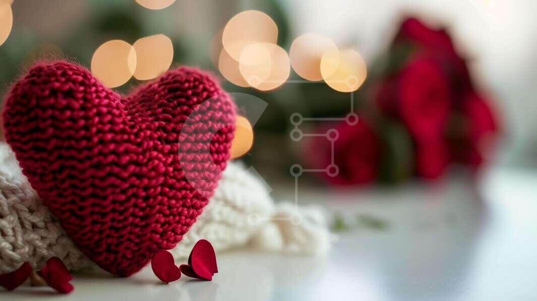 Intra Συλλεκτικό Ξύλινο Παζλ Plywood  4mm - Πλεκτή καρδιά με ροδοπέταλα και φώτα Bokeh Σε Ξύλινο Κουτί - Διαστάσεις Puzzle: 10x10 cm – 25 κομμάτια