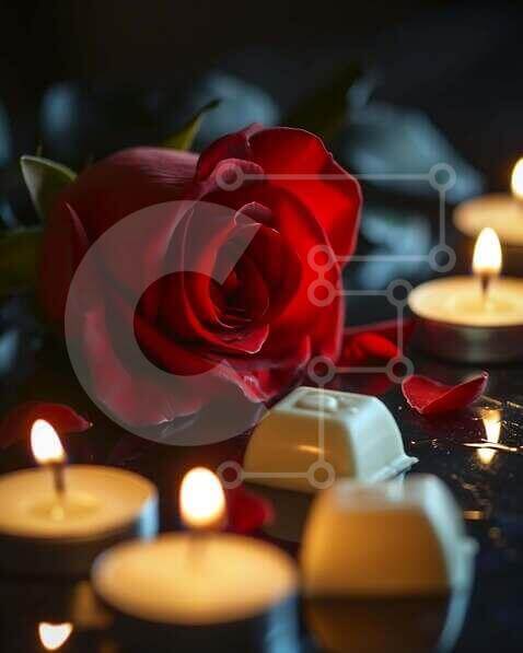 Intra Συλλεκτικό Ξύλινο Παζλ Plywood  4mm - Ρομαντικό σκηνικό υπό το φως των κεριών με ζαχαρωτά κόκκινο τριαντάφυλλο και σοκολάτα Σε Ξύλινο Κουτί - Διαστάσεις: 10x10 cm – 25 κομμάτια