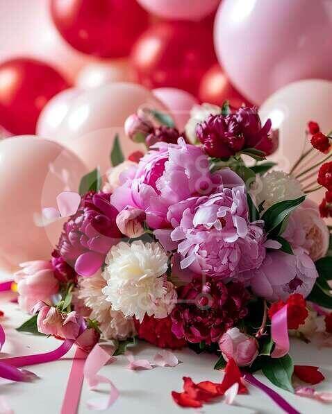 Intra Συλλεκτικό Ξύλινο Παζλ Plywood  4mm - Ζωντανό μπουκέτο λουλουδιών με μπαλόνια Σε Ξύλινο Κουτί - Διαστάσεις Puzzle: 10x10 cm – 25 κομμάτια