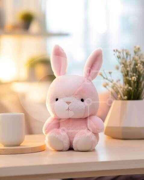 Intra Συλλεκτικό Ξύλινο Παζλ Plywood  4mm - Λούτρινο λαγουδάκι σε ένα τραπέζι με ένα φλιτζάνι Σε Ξύλινο Κουτί - Διαστάσεις Puzzle: 10x10 cm – 25 κομμάτια