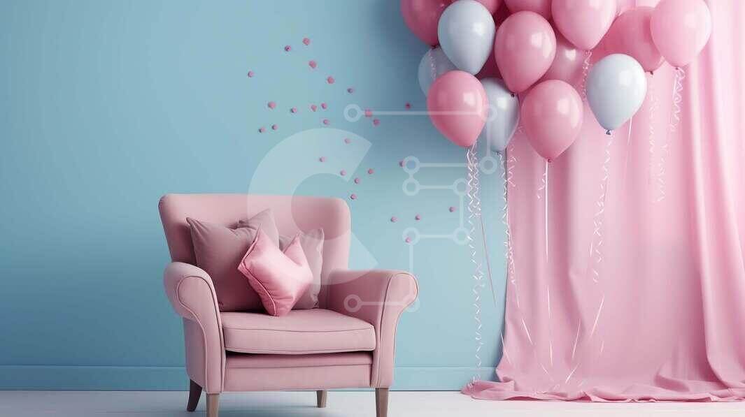 Intra Συλλεκτικό Ξύλινο Παζλ Plywood  4mm - Ζεστή ροζ πολυθρόνα με μπαλόνια και κουρτίνες Σε Ξύλινο Κουτί - Διαστάσεις Puzzle: 10x10 cm – 25 κομμάτια