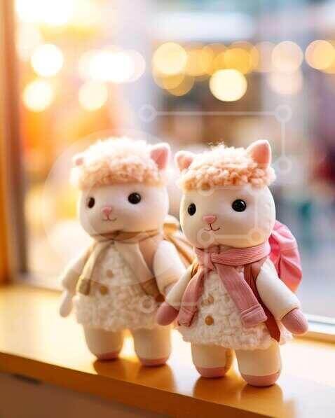 Intra Συλλεκτικό Ξύλινο Παζλ Plywood  4mm - Δύο χαριτωμένα βελούδινα αρνιά παιχνιδιών σε ένα περβάζι Σε Ξύλινο Κουτί - Διαστάσεις: 10x10 cm – 25 κομμάτια