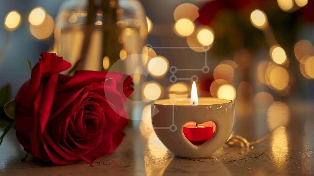 Intra Συλλεκτικό Ξύλινο Παζλ Plywood  4mm - Ρομαντικό φως κεριών με κόκκινο τριαντάφυλλο Σε Ξύλινο Κουτί - Διαστάσεις: 10x10 cm – 25 κομμάτια