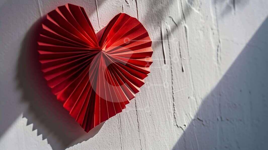 Intra Συλλεκτικό Ξύλινο Παζλ Plywood  4mm - Καρδιά από κόκκινο χαρτί σε λευκό τοίχο Σε Ξύλινο Κουτί - Διαστάσεις Puzzle: 10x10 cm – 25 κομμάτια