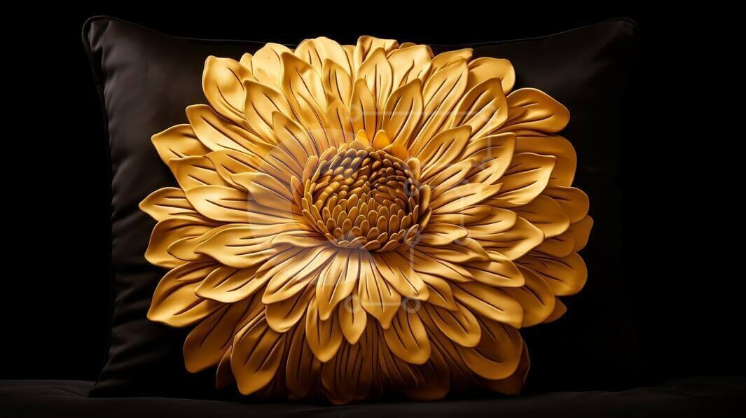 Intra Συλλεκτικό Ξύλινο Παζλ Plywood  4mm - Διακοσμητικό μαξιλάρι λουλουδιών σε χρυσό σε μαύρο φόντο Σε Ξύλινο Κουτί - Διαστάσεις Puzzle: 10x10 cm – 25 κομμάτια