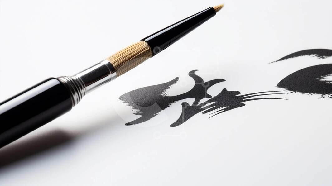 Intra Συλλεκτικό Ξύλινο Παζλ Plywood  4mm - Πινέλο καλλιγραφίας και πινελιές μελανιού Σε Ξύλινο Κουτί - Διαστάσεις Puzzle: 10x10 cm – 25 κομμάτια