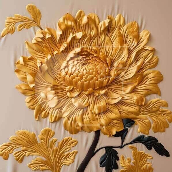 Intra Συλλεκτικό Ξύλινο Παζλ Plywood  4mm - Περίπλοκο κίτρινο λουλουδάτο σχέδιο χρυσάνθεμου Σε Ξύλινο Κουτί - Διαστάσεις Puzzle: 10x10 cm – 25 κομμάτια