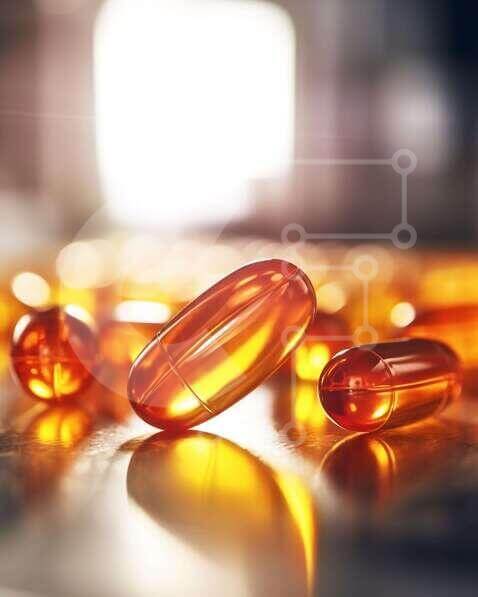 Intra Συλλεκτικό Ξύλινο Παζλ Plywood  4mm - Πορτοκαλί κάψουλες ζελατίνης σε ανακλαστική επιφάνεια Σε Ξύλινο Κουτί - Διαστάσεις Puzzle: 10x10 cm – 25 κομμάτια