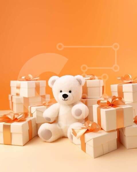 Intra Συλλεκτικό Ξύλινο Παζλ Plywood  4mm - Teddy Bear που περιβάλλεται από κουτιά δώρων Σε Ξύλινο Κουτί - Διαστάσεις Puzzle: 10x10 cm – 25 κομμάτια