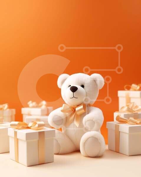 Intra Συλλεκτικό Ξύλινο Παζλ Plywood  4mm - Teddy Bear που περιβάλλεται από δώρα Σε Ξύλινο Κουτί - Διαστάσεις Puzzle: 10x10 cm – 25 κομμάτια