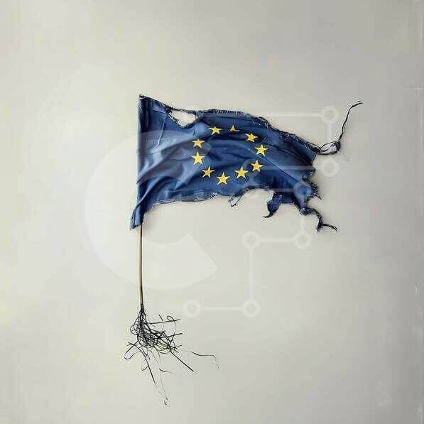 Intra Συλλεκτικό Ξύλινο Παζλ Plywood  4mm - Σπασμένη σημαία της Ευρωπαϊκής Ένωσης Σε Ξύλινο Κουτί - Διαστάσεις Puzzle: 10x10 cm – 25 κομμάτια