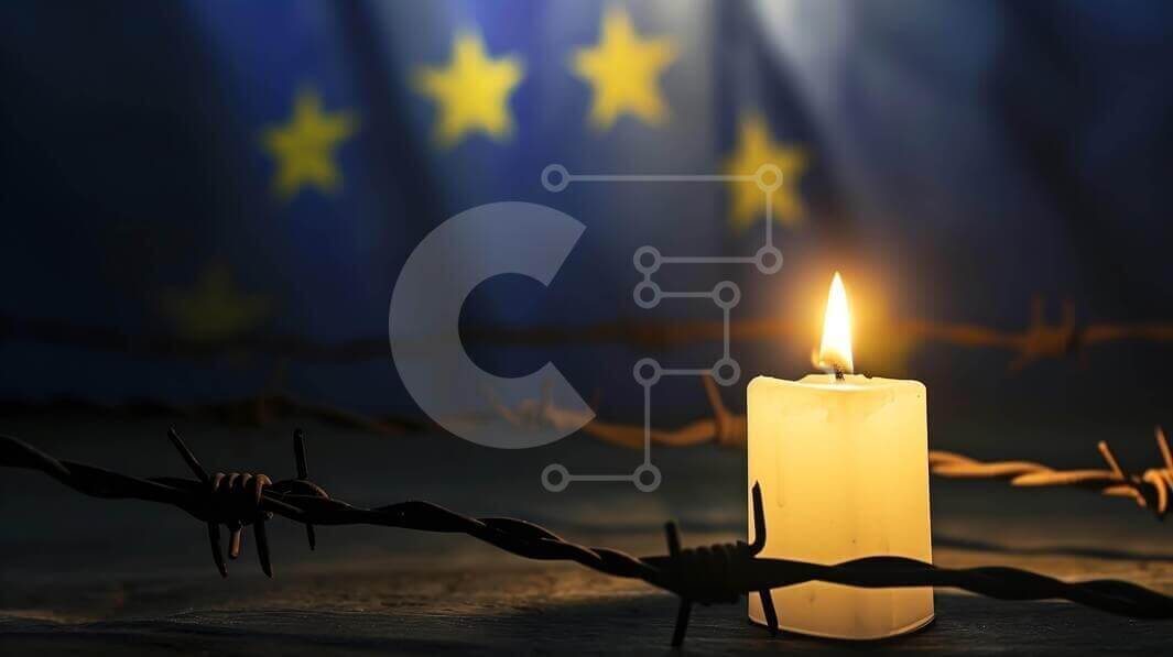 Intra Συλλεκτικό Ξύλινο Παζλ Plywood  4mm - Κερί με συρματοπλέγματα ενάντια στην ευρωπαϊκή σημαία Σε Ξύλινο Κουτί - Διαστάσεις Puzzle: 10x10 cm – 25 κομμάτια