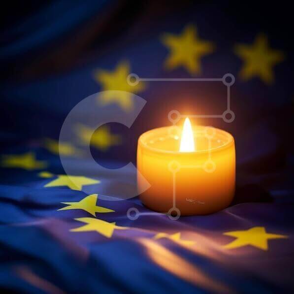 Intra Συλλεκτικό Ξύλινο Παζλ Plywood  4mm - Κερί σε φόντο σημαία της Ευρωπαϊκής Ένωσης Σε Ξύλινο Κουτί - Διαστάσεις Puzzle: 10x10 cm – 25 κομμάτια