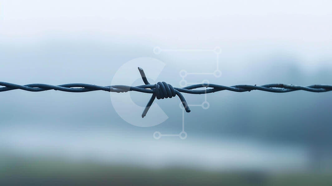 Intra Συλλεκτικό Ξύλινο Παζλ Plywood  4mm - Κοντινό πλάνο από συρματοπλέγματα σε ομιχλώδες φόντο Σε Ξύλινο Κουτί - Διαστάσεις Puzzle: 10x10 cm – 25 κομμάτια